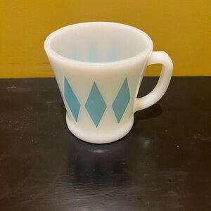 Vintage Fire-King Turquoise Diamond D handle mug